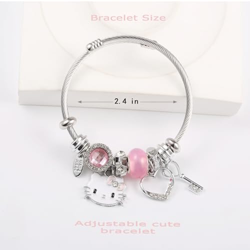 YouLuo Cute Necklace Charm Bracelet Set,Personalized Jewelry Gift for Women | Cute Charm Bracelet, Adjustable Stainless Steel Bracelet, Anime Cartoon Accessories Bracelets for Women Gift and Friendship - color: Pink