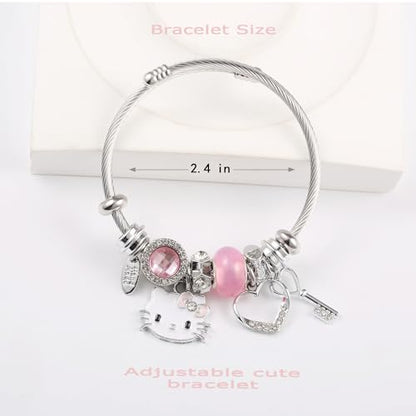 YouLuo Cute Necklace Charm Bracelet Set,Personalized Jewelry Gift for Women | Cute Charm Bracelet, Adjustable Stainless Steel Bracelet, Anime Cartoon Accessories Bracelets for Women Gift and Friendship - color: Pink