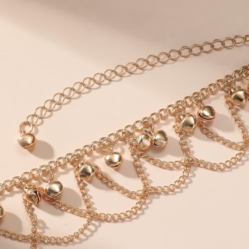Ankle Bracelets for Women Gold Anklet Set Boho Vacation Gift | Gold anklet set for women 5 styles with matching gift pouch.Boho adjustable non-tarnish jewelry.Perfect present idea. - color: Goldbell