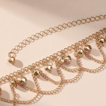 Ankle Bracelets for Women Gold Anklet Set Boho Vacation Gift | Gold anklet set for women 5 styles with matching gift pouch.Boho adjustable non-tarnish jewelry.Perfect present idea. - color: Goldbell