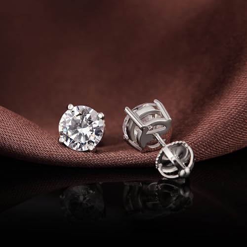 Jiamiaoi Stud Earrings Screw Back Sterling Silver Cubic Zirconia Stud Earrings Set 4 Millimeters-8 Millimeters Nickle Free Hypoallergenic Earring Studs - color: F-Round Zircon, size: 6mm
