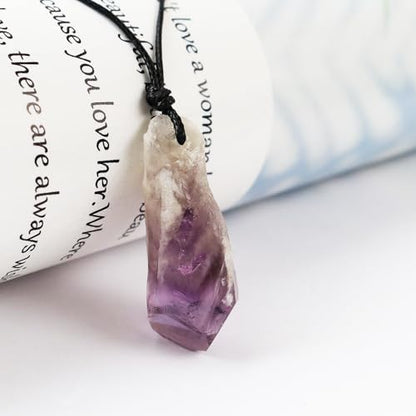 Natural Raw Crystal Necklace for Women Irregular Stone Necklaces Spiritual Gemstone Pendant with Adjustable Rope - color: D-Amethyst 1