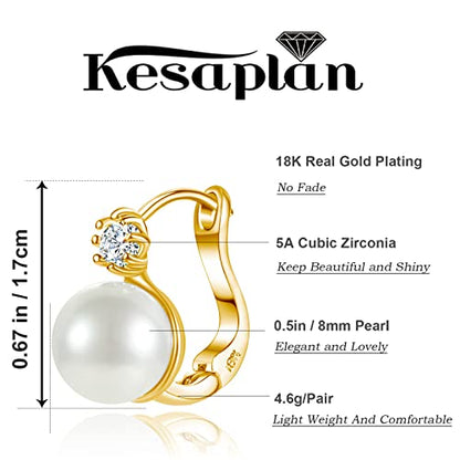 Pearl Earrings for Women 14K Gold Plated Hypoallergenic Pearl Earrings 5A Cubic Zirconia Dangle Earrings Elegant Jewelry - color: 5-Gold