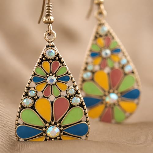 Colorful Green Teardrop Earrings for Women - Bohemian Style Enamel Dangle Earrings Lightweight Fashion Jewelry for Daily/Wedding/Party - color: Green