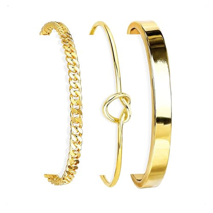 HERIER Gold Bracelets for Women 18k Gold Plated Bracelet Stack Bangle Cuff Bracelet Set for Women Non Tarnish Beaded/Paperclip/Cuban Link Chain Bracelets Jewelry for Women Trendy - style: Bangle Cuban3-Gold