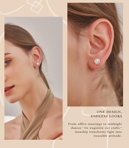 "STUNNING FLAME" Trillion-cut/Cushion-cut/Emerald-cut/Marquise-cut ... 18K White Gold Plated Sterling Silver Cubic Zirconia Simulated Diamond Stud Earrings for Women - color: Round-Cut, size: X-small-white gold plated silver