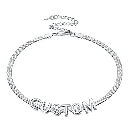 ChainsHouse Flat Snake Chain Herringbone Choker Necklace for Women, Stainless Steel/Rose Gold/18K Gold Plated Dainty Adjustable Simple Short Layered Necklaces, 12"/15"/18" with 3.5" Extender - color: c. stainless-5mm-custom