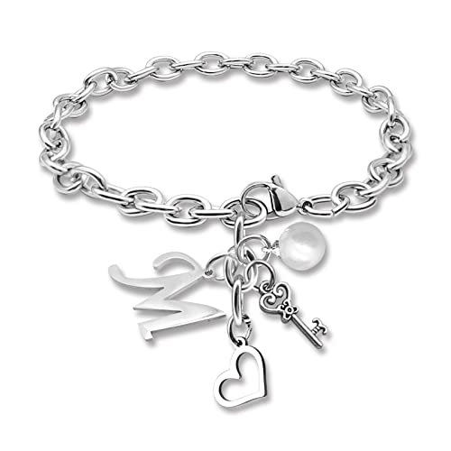 Initial A-Z Bracelets Gift for Women Girls Stainless Steel Chain Bracelet 26 Alphabet Jewelry Gifts for Birthday Anniversary Letter Bracelet Monogram Gifts for Sister Friend Girlfriends Mom 8.26 Inch - color: Silver