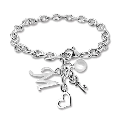 Initial A-Z Bracelets Gift for Women Girls Stainless Steel Chain Bracelet 26 Alphabet Jewelry Gifts for Birthday Anniversary Letter Bracelet Monogram Gifts for Sister Friend Girlfriends Mom 8.26 Inch - color: Silver