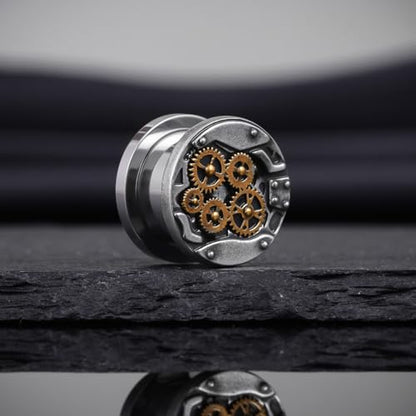 COOEAR Stainless Steel Ear Tunnel and Plug, Flesh Gauges for Earrings, Industrial Gears Design Piercing Expander Stretchers. - color: S8708G, size: 1/2" (12mm)