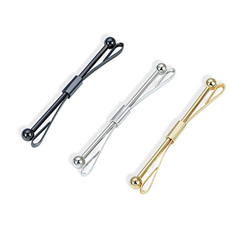 3PCS Men's Classic Tie Clips - Shirt Collar Clip Bar for Necktie - Gold, Silver, Black Tone - Tie Pins, Collar Holder - style: 60mm Length Ball Head