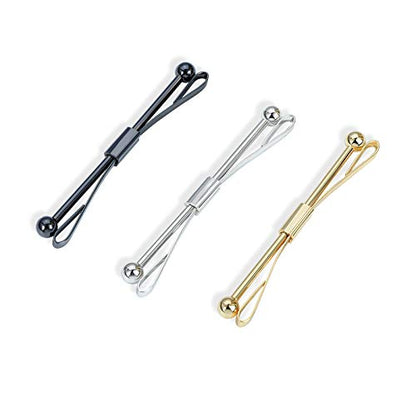3PCS Men's Classic Tie Clips - Shirt Collar Clip Bar for Necktie - Gold, Silver, Black Tone - Tie Pins, Collar Holder - style: 60mm Length Ball Head
