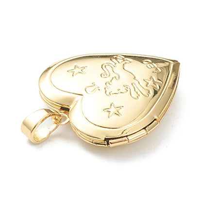 Craftdady 18K Gold Plated Brass Photo Locket Frame Pendants Charms for Necklaces Personalized Jewelry Crafts Making - size: 29x28.5mm Heart with Lion