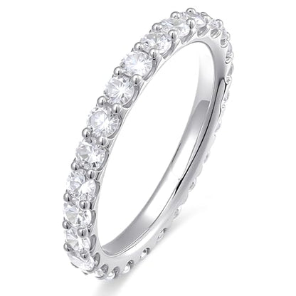 espere Womens Bezel Set Wedding Band | 14K Gold Plated Round Cut CZ Half Eternity Wedding Ring - color: Silver; Full Eternity Paved