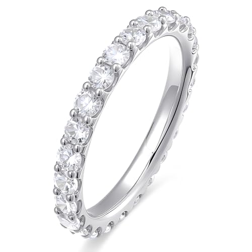 espere Womens Bezel Set Wedding Band | 14K Gold Plated Round Cut CZ Half Eternity Wedding Ring - color: Silver; Full Eternity Paved