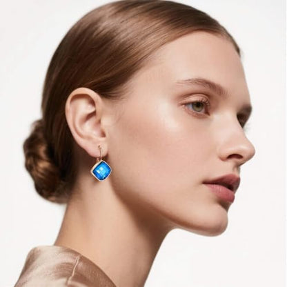Austrian Crystal Square Leverback Drop Earrings for Women | Classic Square-Cut Crystal,14K Gold-Plated,Leverback for Easy Secure Wear,Gift Box Included,For Day and Evening Events - color: Bermuda Blue