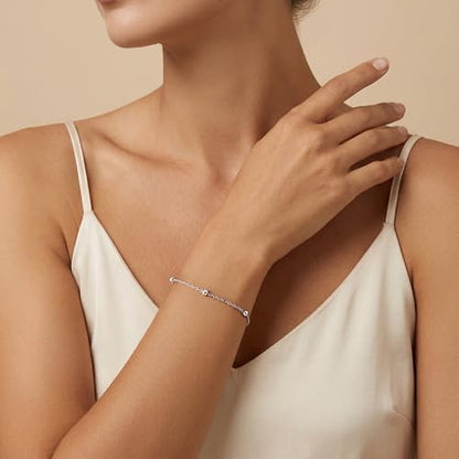 925 Sterling Silver Chain Bracelet, Beaded Satellite Chain Fine Jewelry for Women Holiday Gift with Flannel Bag Adjustable 6.5-8 Inches - color: 8 IN