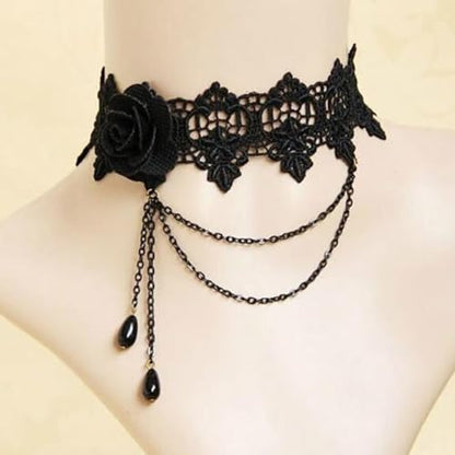 Gothic Black Choker Necklace for Women Layered Velvet Collar Jewelry for Halloween - color: A2