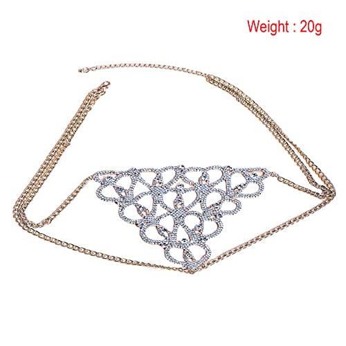 Women Sexy Rhinestone Waist Body Chain Bikini Thong Panties Crystal Body Chain Jewelry (Gold) - color: Heart
