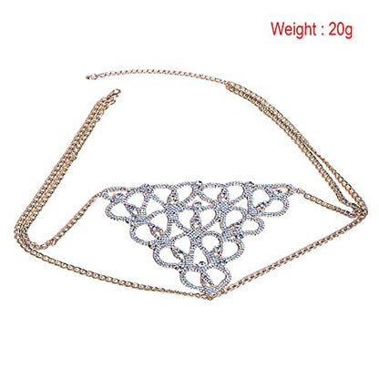 Women Sexy Rhinestone Waist Body Chain Bikini Thong Panties Crystal Body Chain Jewelry (Gold) - color: Heart