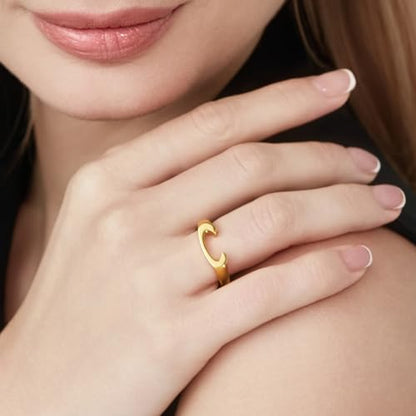 Cicy Bell Initial Rings for Women 18k Gold Plated Adjustable Rings | Open Signet Rings, Bold Letter, Personalized Engraved, For Party - color: Initial-C