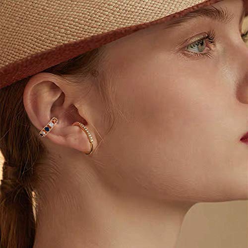 BENEIGE Ear Cuff Non Piercing 14K Gold Plated Ear Cuff Earrings for Women Clip On Cartilage Earring Jewelry for Women - style: Blue CZ