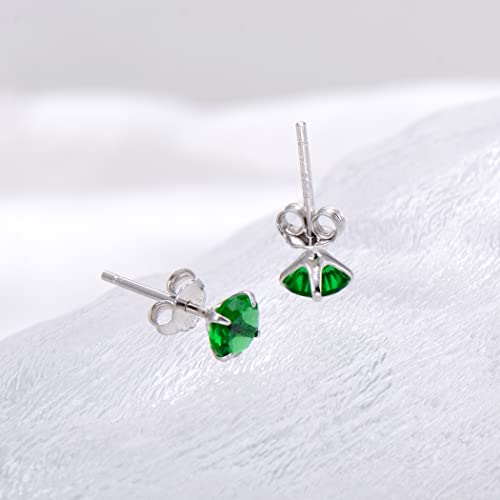 3 Pairs Color Zirconia Earrings Studs, Sterling Silver Studs Earrings Set 3MM 4MM 5MM - color: Green