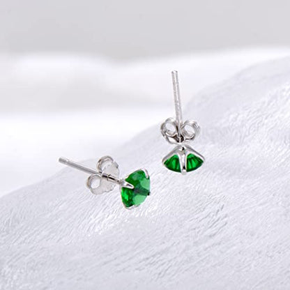 3 Pairs Color Zirconia Earrings Studs, Sterling Silver Studs Earrings Set 3MM 4MM 5MM - color: Green
