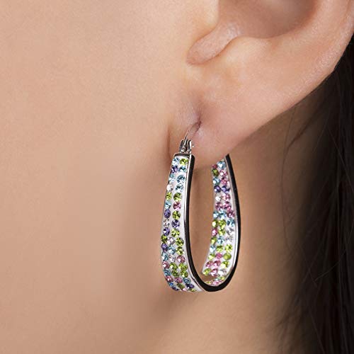 Devin Rose Oval Inside Outside Hoop Earrings for Women Faceted Sparkle Crystals - color: Multi