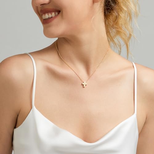 Airmb Cross Necklace for Women Gold/Silver Plated Layered Dainty Cross Chain Trendy Choker Satellite Charm Small Crucifix Pendant Gold/Silver Necklace Stackable Hypoallergenic Delicate Gift for Women - color: Gold-Cute Cross