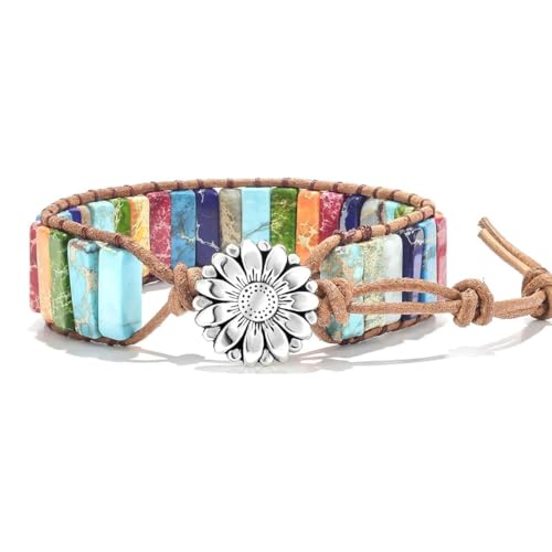 7 Chakra Bracelet Bohemian Handmade Leather Wrap Healing Protection Natural Stone Yoga Beaded Bracelets Boho Friendship Jewelry - color: Chakra #3
