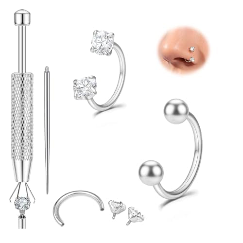 Titanium Horseshoe Nose Ring 20g, Gold Silver Nose Rings Hoops with Double CZ Gems Hypoallergenic Septum Ring for Women Men, Small Cartilage Helix Tragus Daith Labret Piercing Jewelry 7mm 8mm 9mm - color: Silver-Ball+CZ