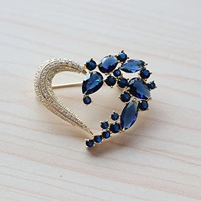 Brooch Pins for Women Girls Fashion Flower Crystal Rhinestone Pearl Jewelry - color: dark blue