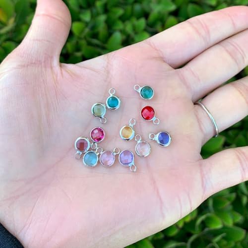 Adabele 1 Set Grade A Mixed Dangle Birthstone Charm 6mm Small Crystal Bead Sterling Silver Plated (12pcs) - color: Silver, size: 6mm (0.24") -12pcs
