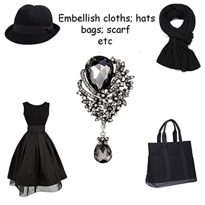 seven wolves Women Crystal Bouquet Brooch Pin All-Match Accessories Rhinestone Brooches and Pins - color: Black B