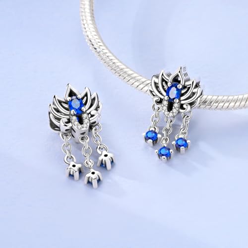 LNQOBU 925 Sterling Silver Charms for Bracelets Dangle Pendant fit Pandora Bracelets or Necklaces Jewelry Woman Gift Beads Charm (With one Spacer Beads) - style: Blue Lotus