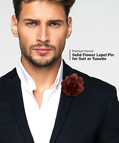 Premium Men's Formal Solid Color Flower Lapel Pin - Boutonniere for Men, Brooch Pin - color: Whiskey