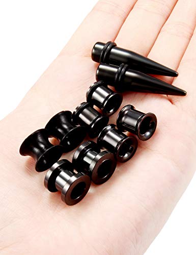 Jenxnjsjo 14g to 7/8in Ear Gauges Plugs Tunnels Taper Earrings Stretching Expander Kit Set for Women Men - color: 023: 5Styles, Black, size: 0g (8mm)