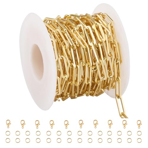 GTVOODX Chunky Paperclip Chain Roll Gold Plated Stainless Steel Chain Bulk | 4 Meters Handmade Paper Clip Chains Spool Bulk for Women Jewelry Making Permanent Jewelry with Lobster Clasps Jump Rings - color: Gold Thick Paperclip Chains