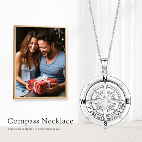 Compass Necklace Sterling Silver Nautical Graduation Gift | 925 Sterling Silver compass pendant with meaningful nautical design, jewelry for women, graduation and travel gift - color: Clear