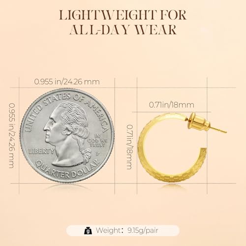 Small Hoop Earrings for Women Wide Half Huggie Hoops Chunky Hoop Earrings 18K Real Gold Plated 925 Sterling Silver Hammered Hypoallergenic Lightweight - color: QIHP-01-Gold