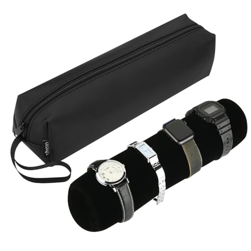 Cosmos Water Resistant Watch Travel Storage Case - Watch Roll Bag Carry Case With Removable Roll Insert and Velvet Holder, Black - color: Roll Bag-Water Resistant
