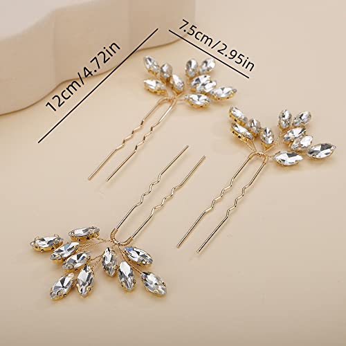 Teyglen 3pcs Bridal Crystal Hair Pins Rhinestones Hair Pieces Simple Crystal Wedding Hair Accessories Handmade Hair Pins for Women Bride Girls (Silver) - color: Silver