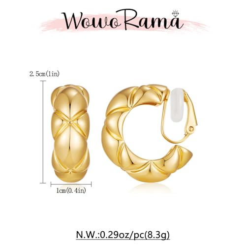WOWORAMA Chunky Gold Hoop Clip On Earrings for Women | Large Chunky Hoops Clips Earrings, Polished Gold-Plated Clip-On Hoops, Statement Non Pierced Jewelry - color: 25mm Wide Hoops