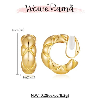 WOWORAMA Chunky Gold Hoop Clip On Earrings for Women | Large Chunky Hoops Clips Earrings, Polished Gold-Plated Clip-On Hoops, Statement Non Pierced Jewelry - color: 25mm Wide Hoops