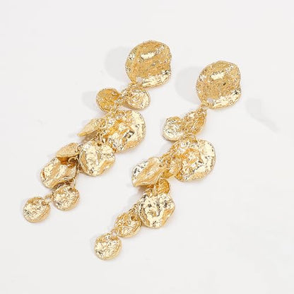 14K Gold Irregular Round Dangle Earrings for Women,Unique Statement Long Geometric Tassel Hanging Earrings Charm Anniversary Party Jewelry Gifts - color: Gold