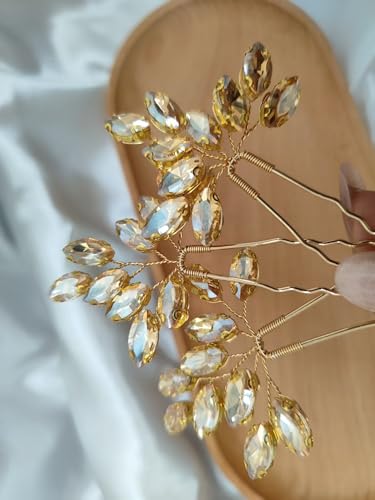 Elegant 3pcs Crystal Hairpins for Wedding Bridal Leaf Wedding Anniversary Hair Pins Bridesmaid Maid of Honor Hairpieces,Champagne - color: Champagne