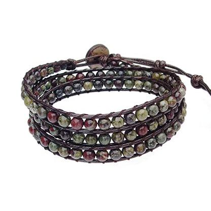 Genuine Stone Wrap Bracelets for Women Natural Crystal Beaded Wrap Bracelet 2/3/5 Adjustable Bohemian Bracelets Jewelry Gifts for Women Mom - color: dragon blood(3 wraps)