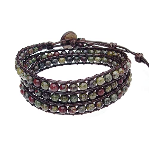 Genuine Stone Wrap Bracelets for Women Natural Crystal Beaded Wrap Bracelet 2/3/5 Adjustable Bohemian Bracelets Jewelry Gifts for Women Mom - color: dragon blood(3 wraps)