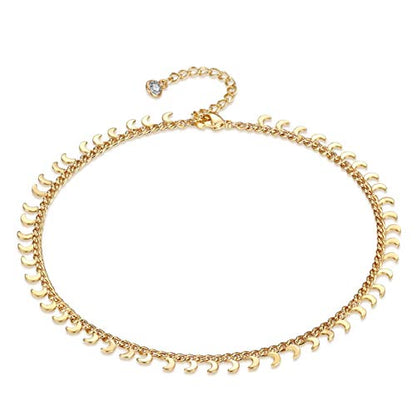 LOYATA Dainty Ankle Bracelet,14K Gold Plated Tiny Bead Anklet Dainty White Cubic Zirconia Cross Tassel Foot Chain Cute Lucky Moon Evil Eye Foot Jewelry Boho Anklets for Women - color: Moon